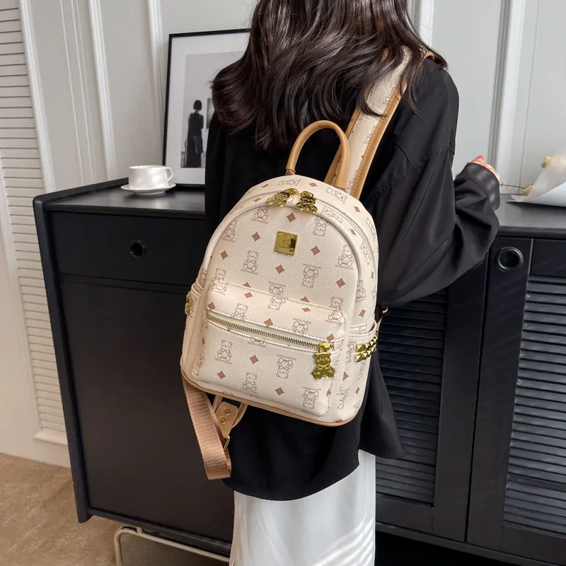 Cwatcun PU Backpack Regular Women's Brown/Pink/Ecru/Black-14