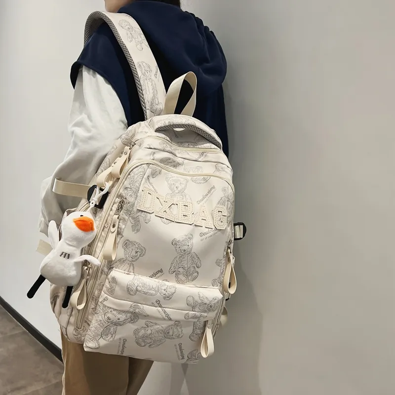 Cwatcun Nylon Backpack Regular Unisex Black/White/Red/Green-5