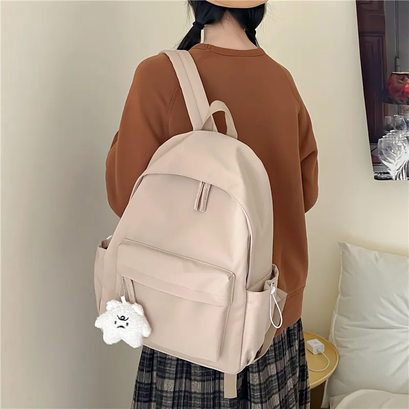 Rainbow Girl Composite Cloth Backpack Regular Women's Black/Ecru/Pink/Khaki/Green-12