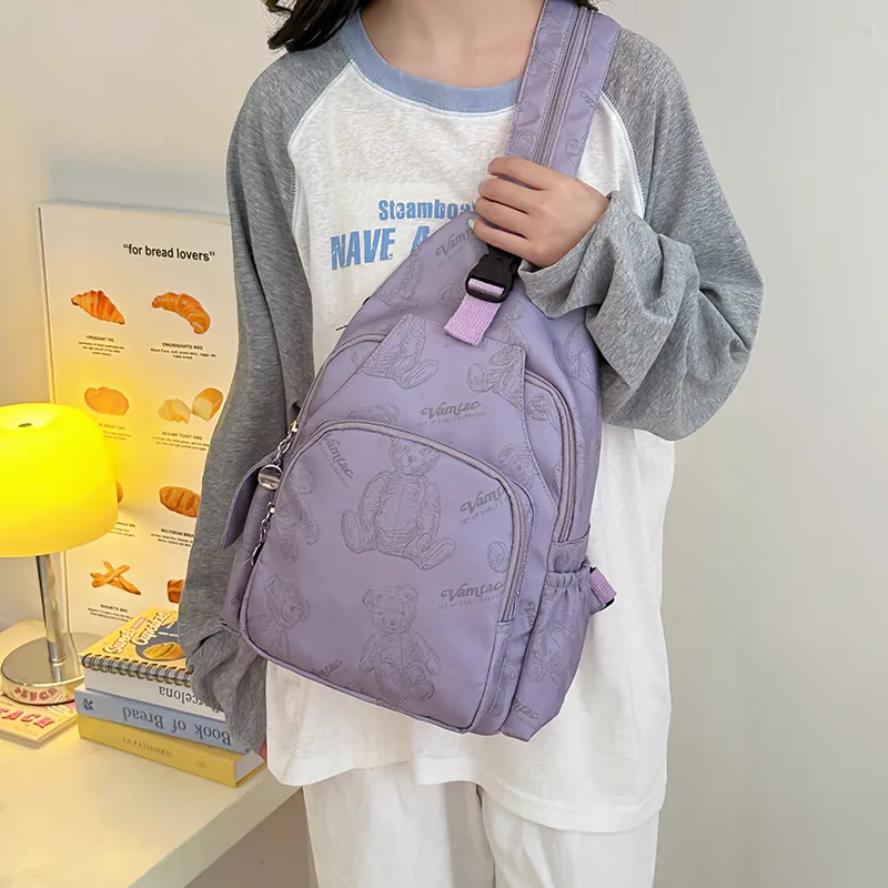 Cwatcun Nylon Backpack Unisex White/Green/Purple/Pink-12