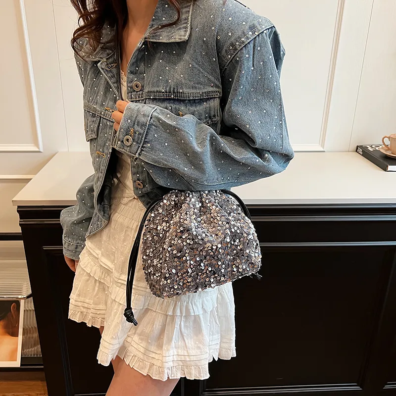 Cwatcun Sequins Crossbody Bag, Shoulder Bag Women's Silver Gray/Black/Silver-4