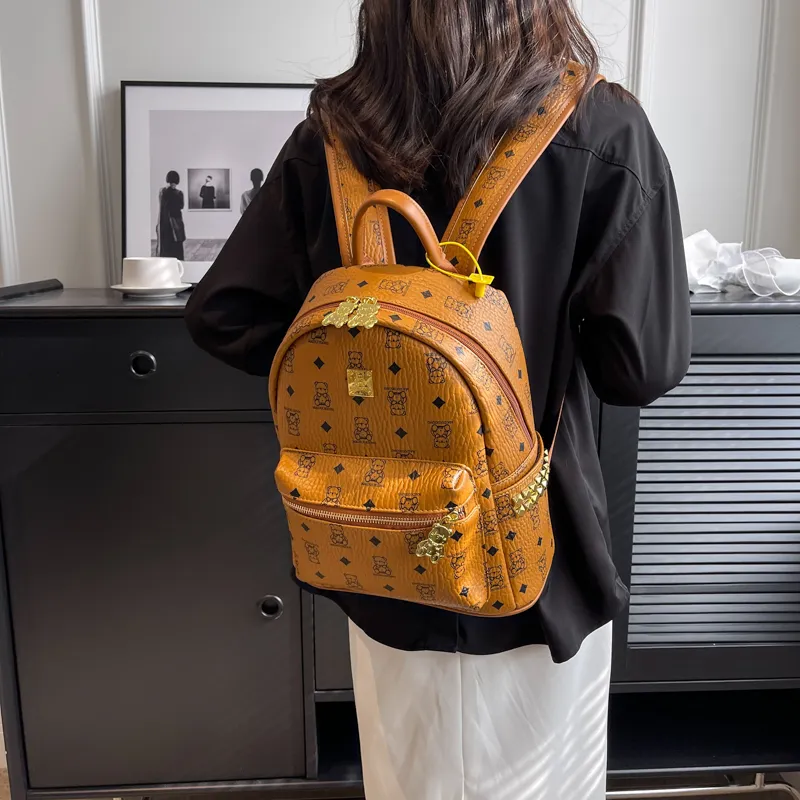 Cwatcun PU Backpack Regular Women's Brown/Pink/Ecru/Black-3