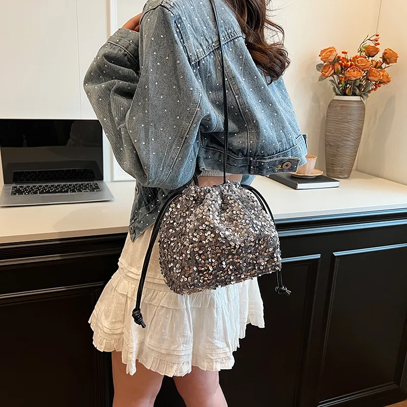 Cwatcun Sequins Crossbody Bag, Shoulder Bag Women's Silver Gray/Black/Silver-2