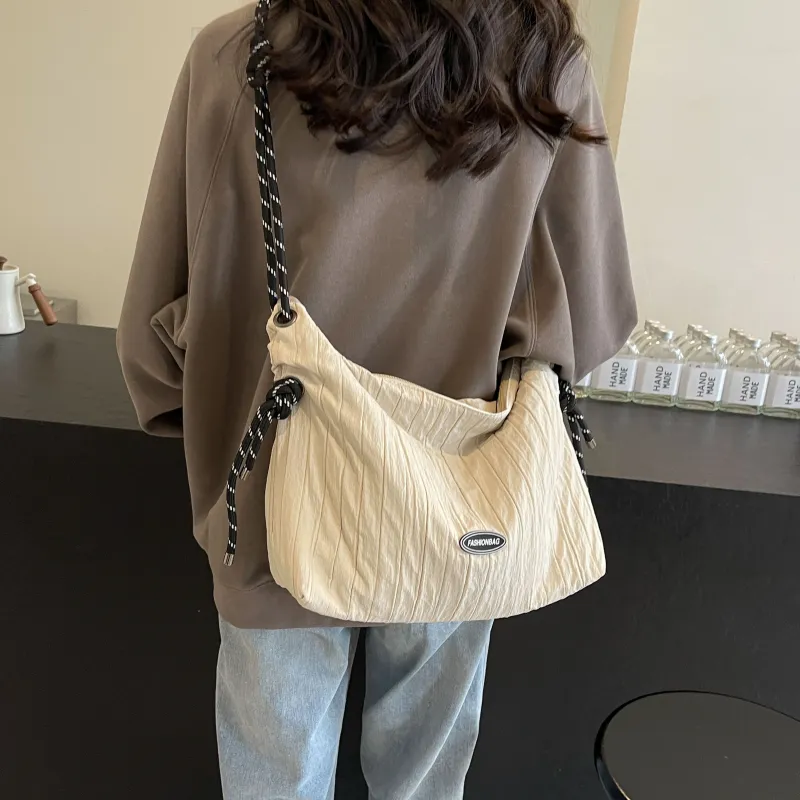 Cwatcun Canvas Bag Crossbody Bag Regular Women's Ecru/Black-4