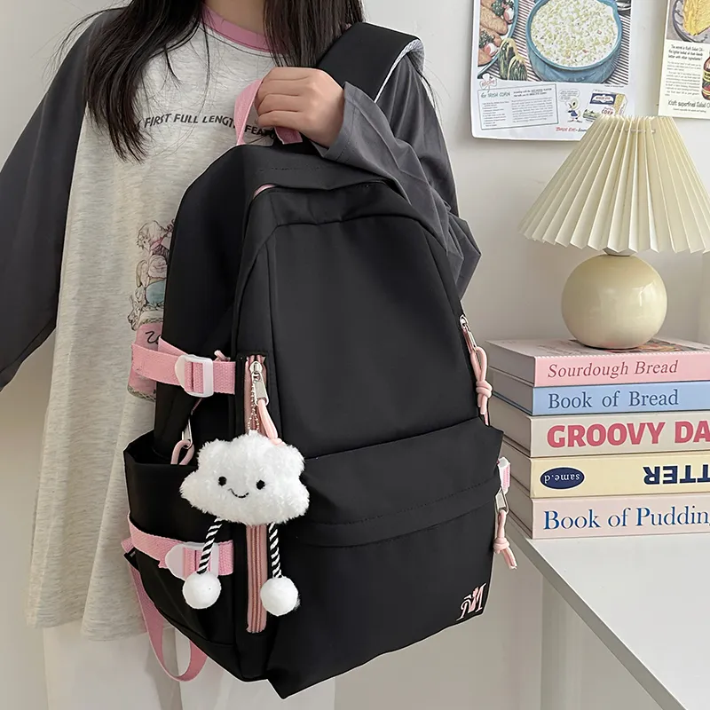 Cwatcun Nylon Backpack Unisex Light Gray/Blue/Yellow/Black-15