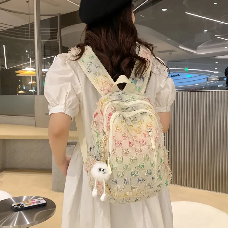 Cwatcun Canvas Backpack Women's Beige Small Plaid/Beige Large Plaid-9