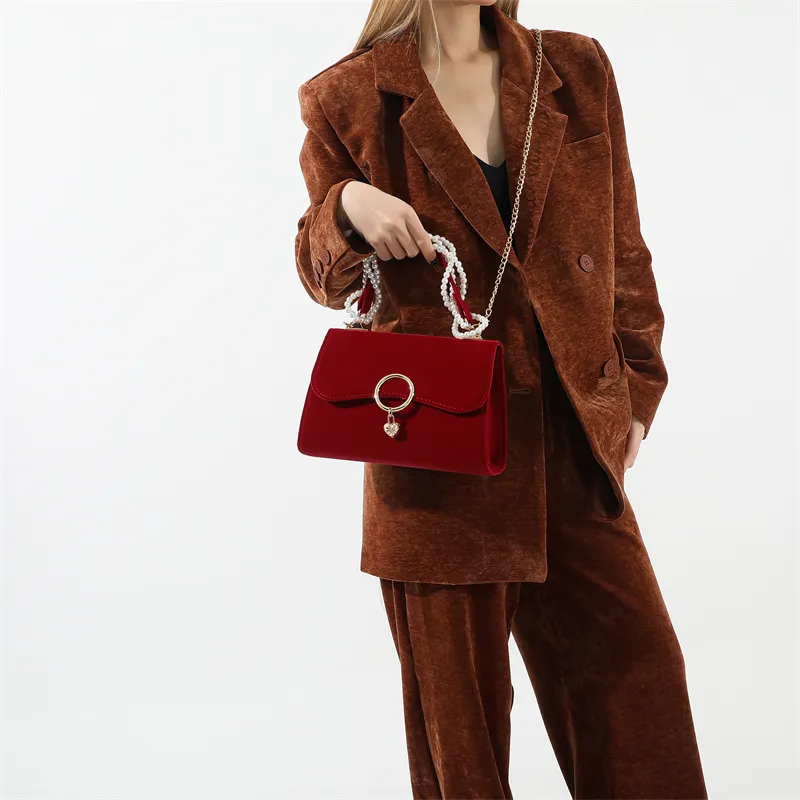 Cwatcun Velour One Shoulder Crossbody Handbag Regular Women's Style 1 Red/Style 2 Red-9