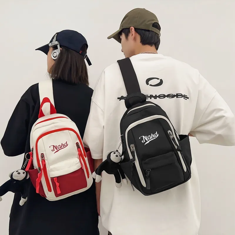 PULUWIRR Nylon Sling Bag Unisex Black/Khaki/White Red/White Green/White Blue-2