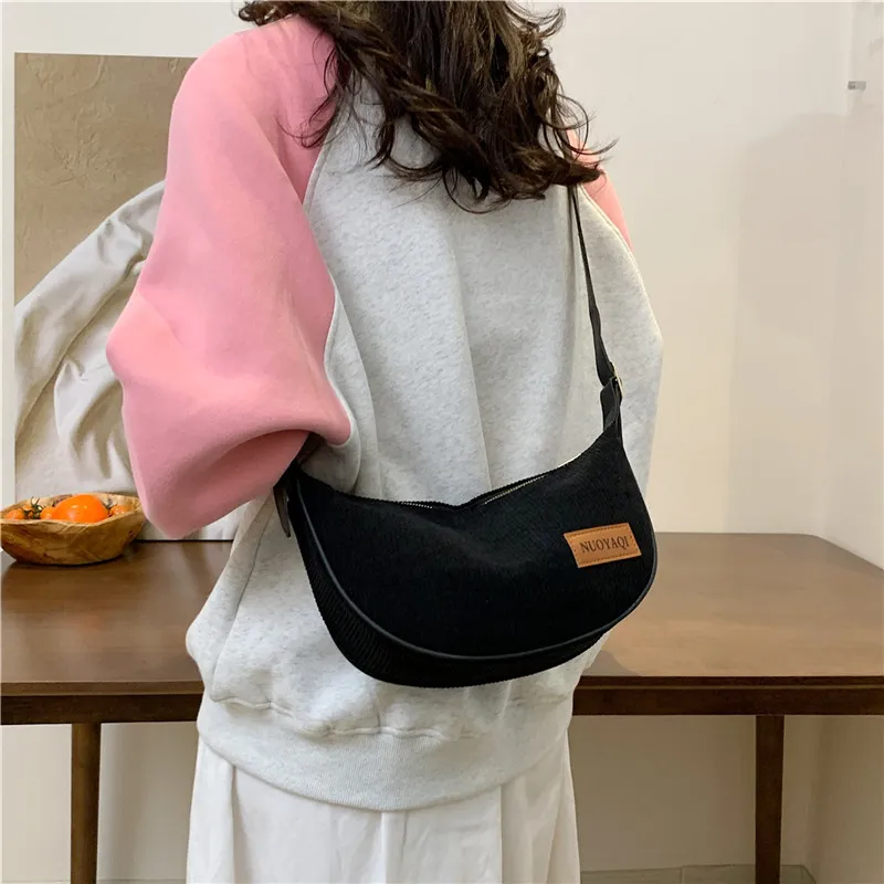 Cwatcun Corduroy Shoulder Bag Regular Women's Black/White/Brown-1
