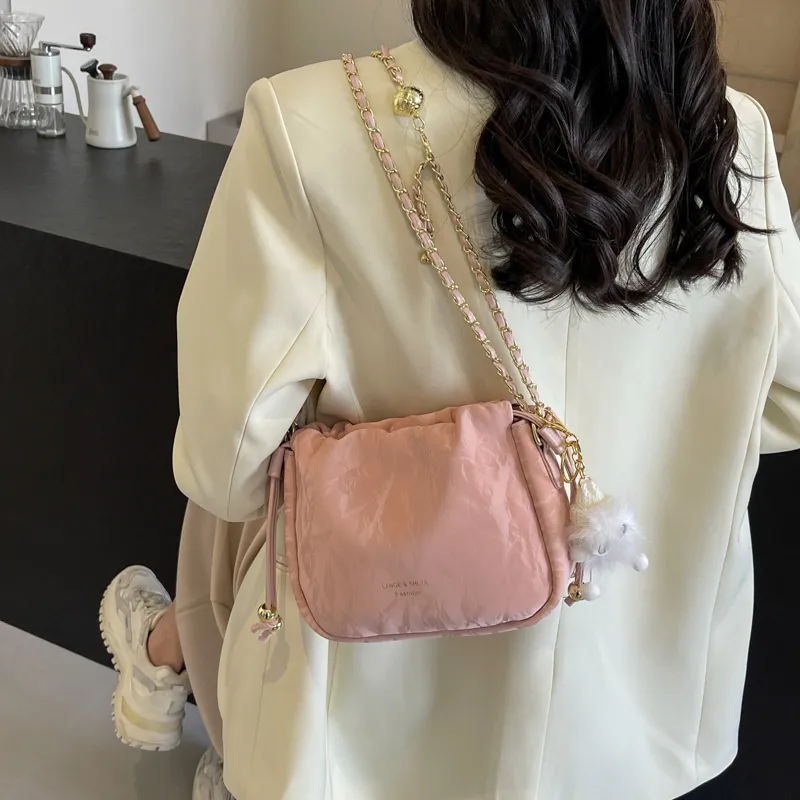 Cwatcun PU Shoulder Bag Regular Women's Pink/Black/Ecru/Green-5