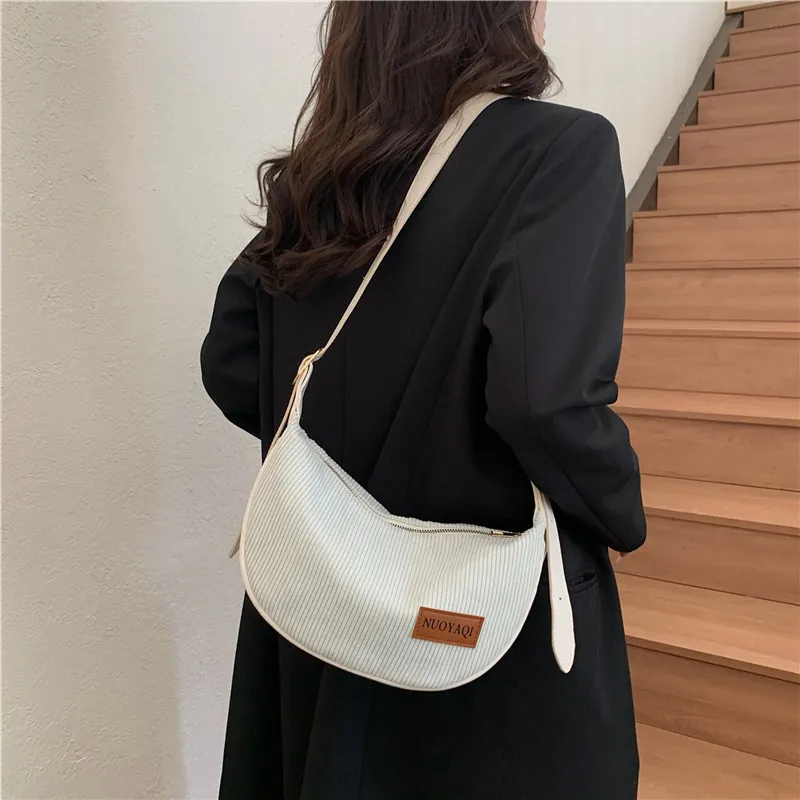 Cwatcun Corduroy Shoulder Bag Regular Women's Black/White/Brown-13