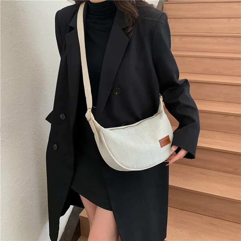 Cwatcun Corduroy Shoulder Bag Regular Women's Black/White/Brown-8