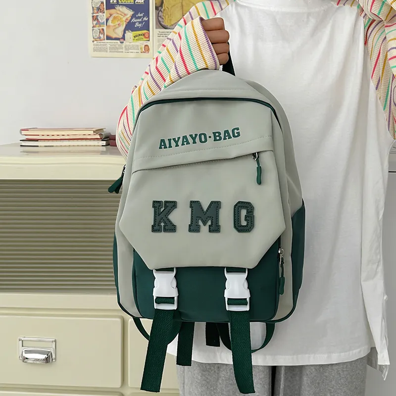 Cwatcun Nylon Fabric Backpack Unisex Beige/Blue/Green/Pink/Black-7