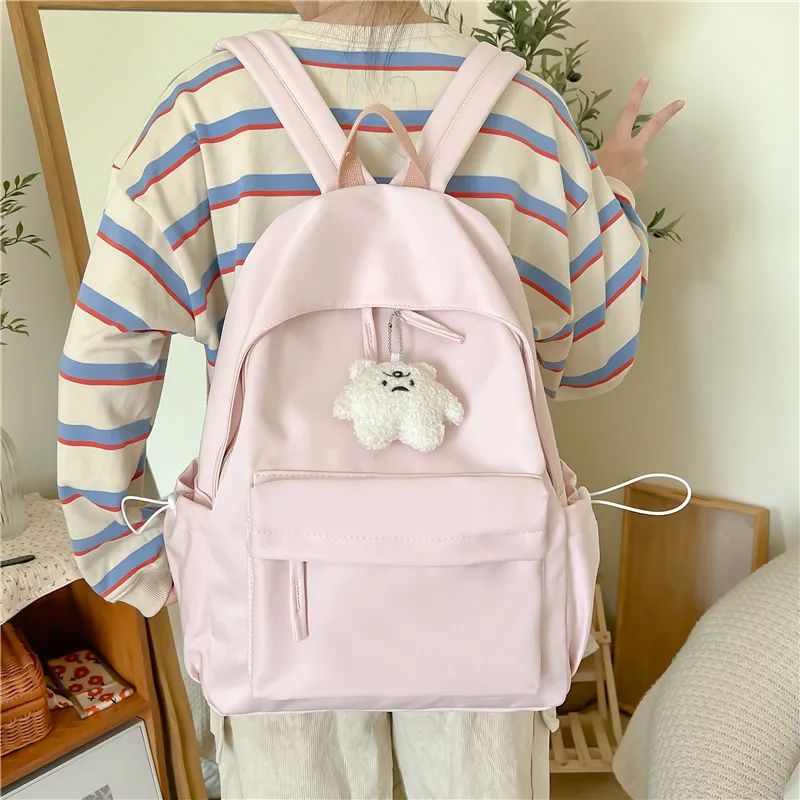 Rainbow Girl Composite Cloth Backpack Regular Women's Black/Ecru/Pink/Khaki/Green-9