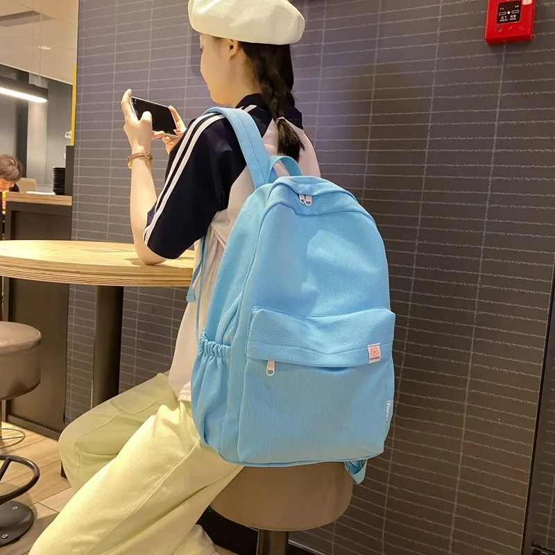 Cwatcun Cotton Backpacks Backpack Regular Unisex Black/Blue/Yellow/White/Purple/Green/Pink-2