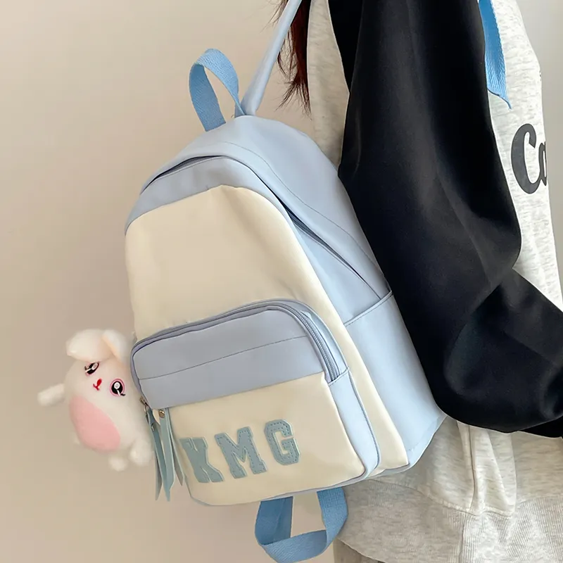 Cwatcun Nylon Fabric Backpack Regular Unisex Light Green/Yellow/Blue/Pink/Black-18