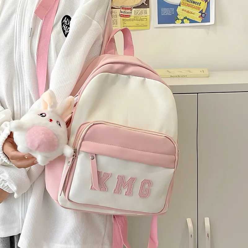Cwatcun Nylon Fabric Backpack Regular Unisex Light Green/Yellow/Blue/Pink/Black-22