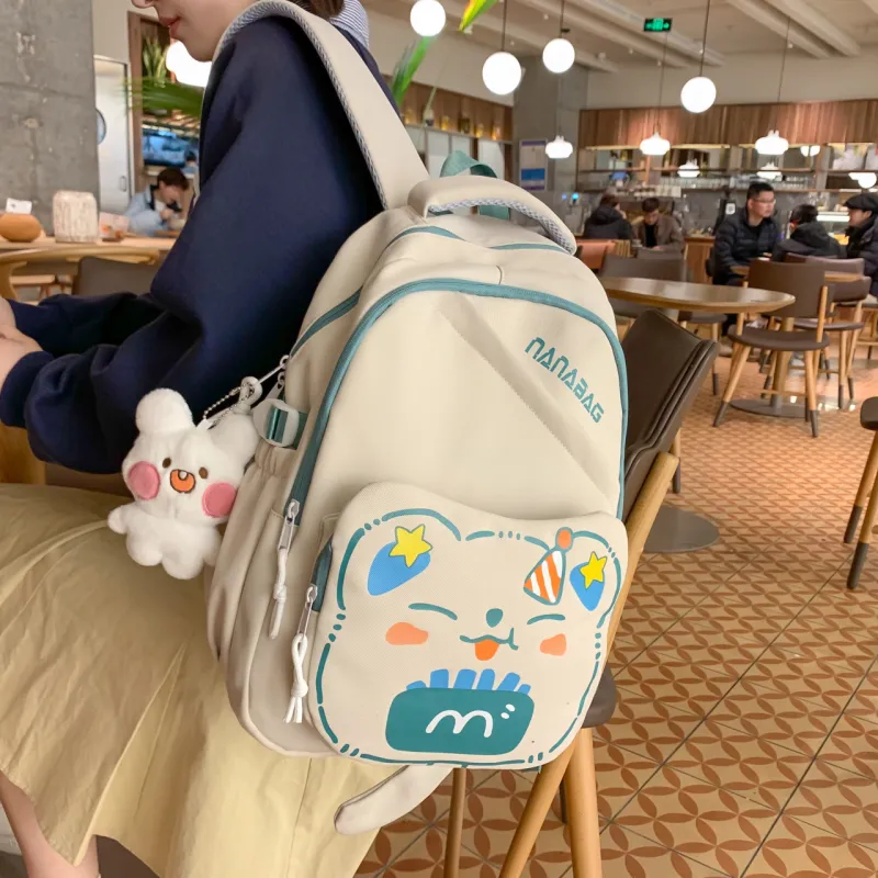 Rainbow Girl Nylon Backpack Black/White & Red/White & Green/Purple/Brown-6