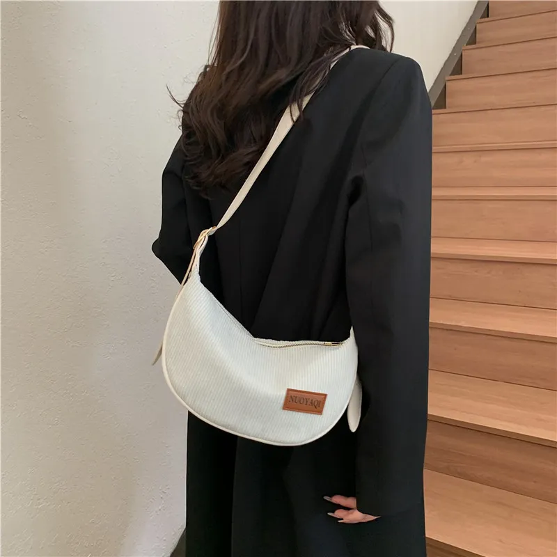 Cwatcun Corduroy Shoulder Bag Regular Women's Black/White/Brown-12