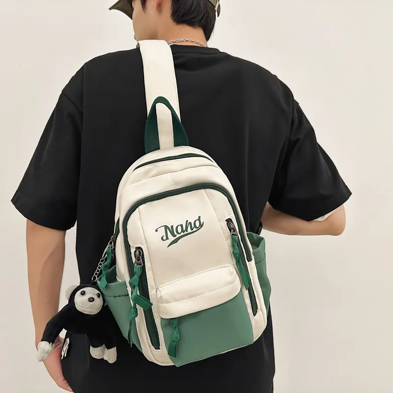 PULUWIRR Nylon Sling Bag Unisex Black/Khaki/White Red/White Green/White Blue-13