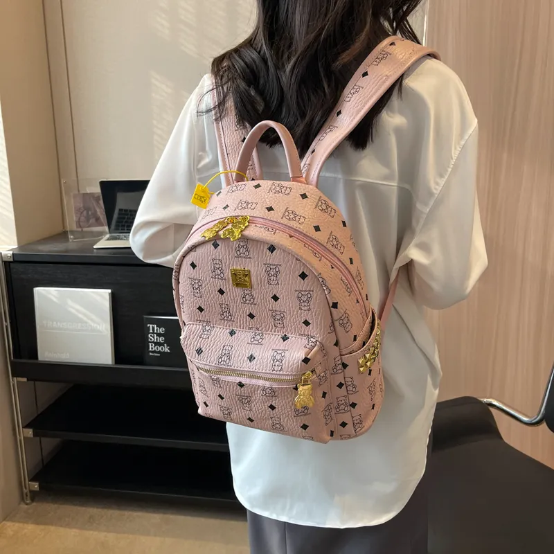 Cwatcun PU Backpack Regular Women's Brown/Pink/Ecru/Black-9