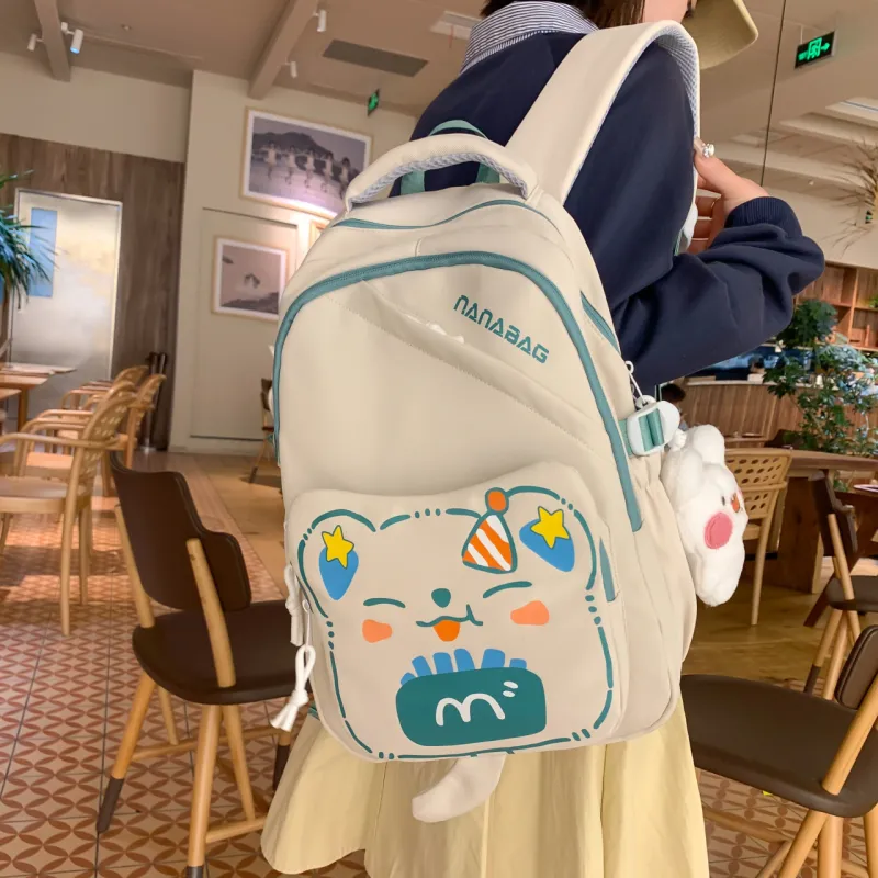 Rainbow Girl Nylon Backpack Black/White & Red/White & Green/Purple/Brown-7