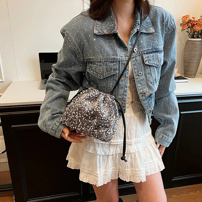 Cwatcun Sequins Crossbody Bag, Shoulder Bag Women's Silver Gray/Black/Silver-6