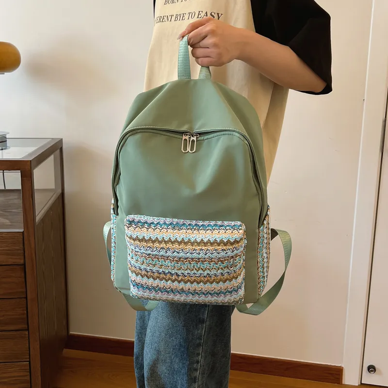 Cwatcun Nylon Backpack Regular Unisex Ecru/Green/Black-9