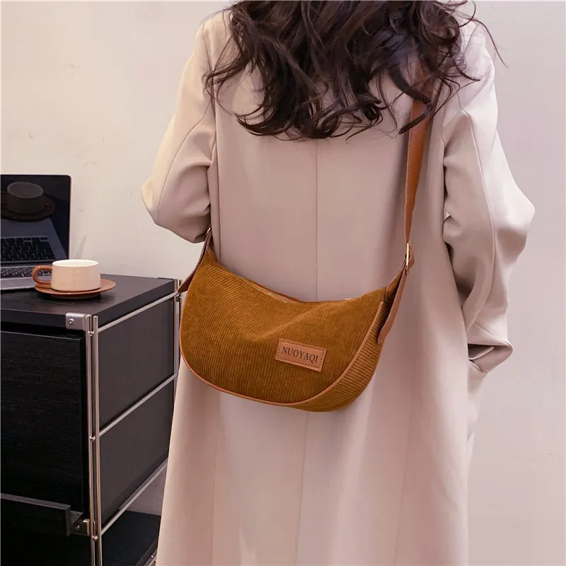 Cwatcun Corduroy Shoulder Bag Regular Women's Black/White/Brown-16