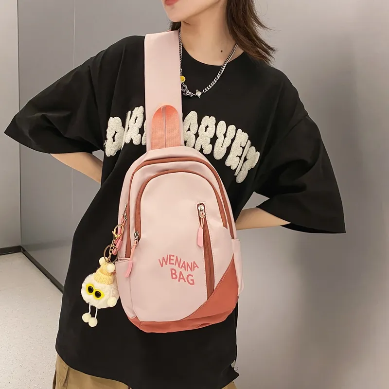 Rainbow Girl Nylon Sling Bag Regular Unisex Black/White Gray/Pink/Gray/White Red-9