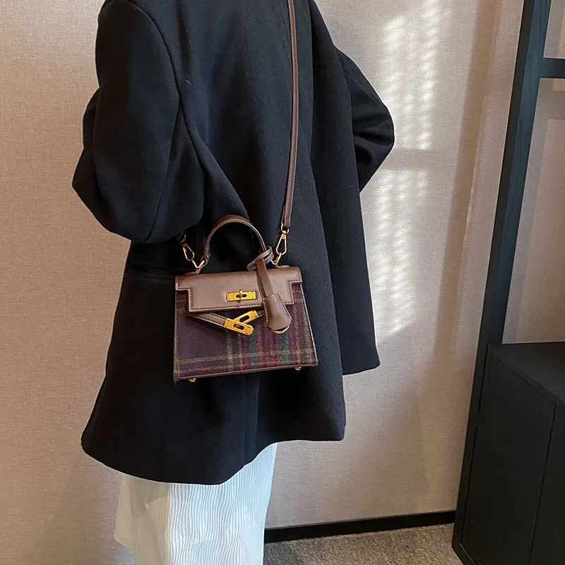 Rainbow Girl PU Square Bag, Handbag, Crossbody Bag, Shoulder Bag Regular Women's Red Plaid/Green Plaid Child-8