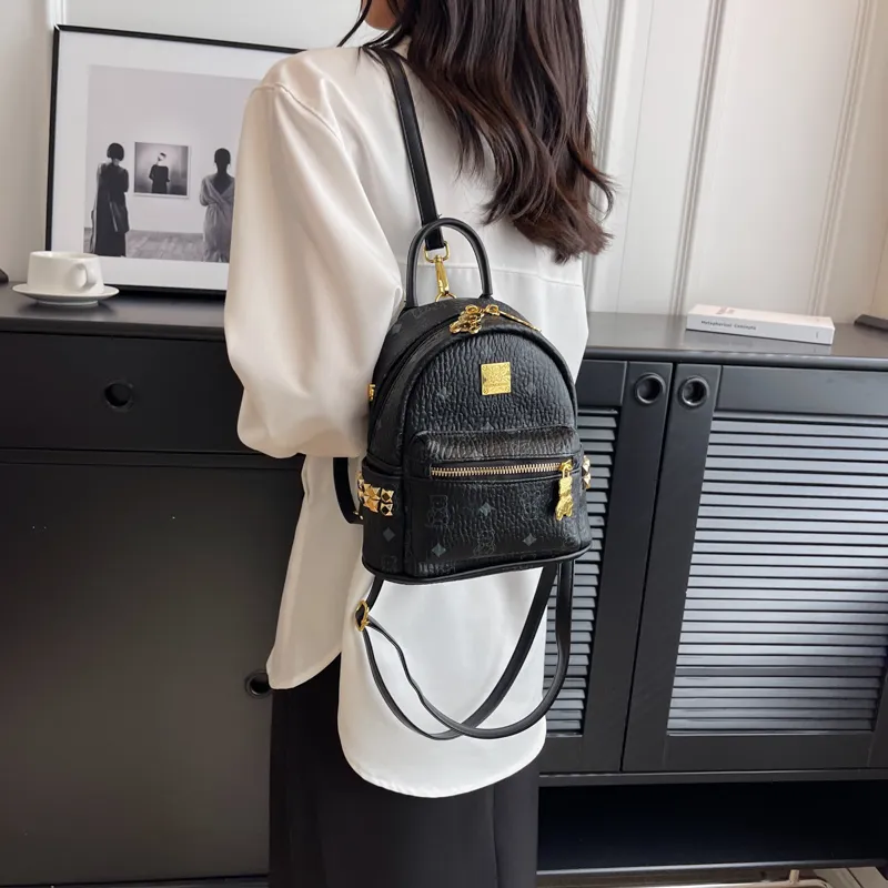 Rainbow Girl PU Backpack Regular Women's Pink/Brown/Ecru/Black-17