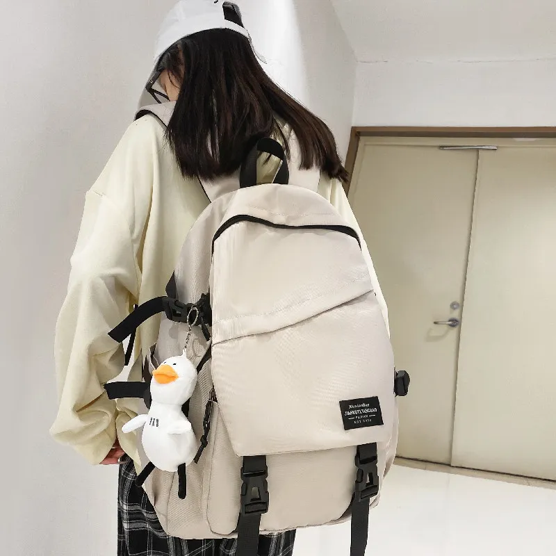 Rainbow Girl Nylon Backpack Regular White Black-2