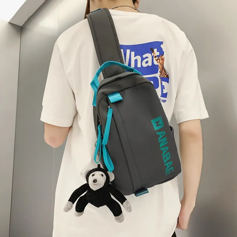 Rainbow Girl Nylon Sling Bag Unisex Ecru/Blue/Gray/Black-9