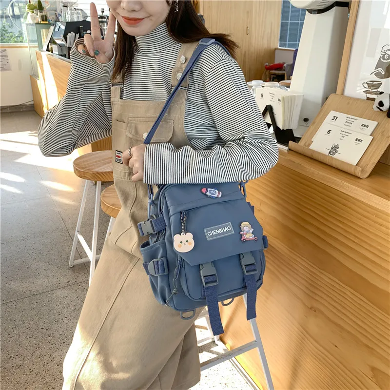 Cwatcun Nylon Backpack Regular Unisex White/Blue/Black/Pink-11