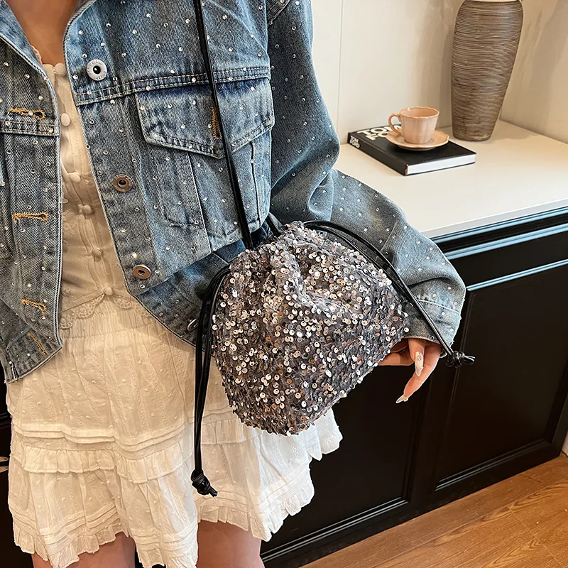 Cwatcun Sequins Crossbody Bag, Shoulder Bag Women's Silver Gray/Black/Silver-3