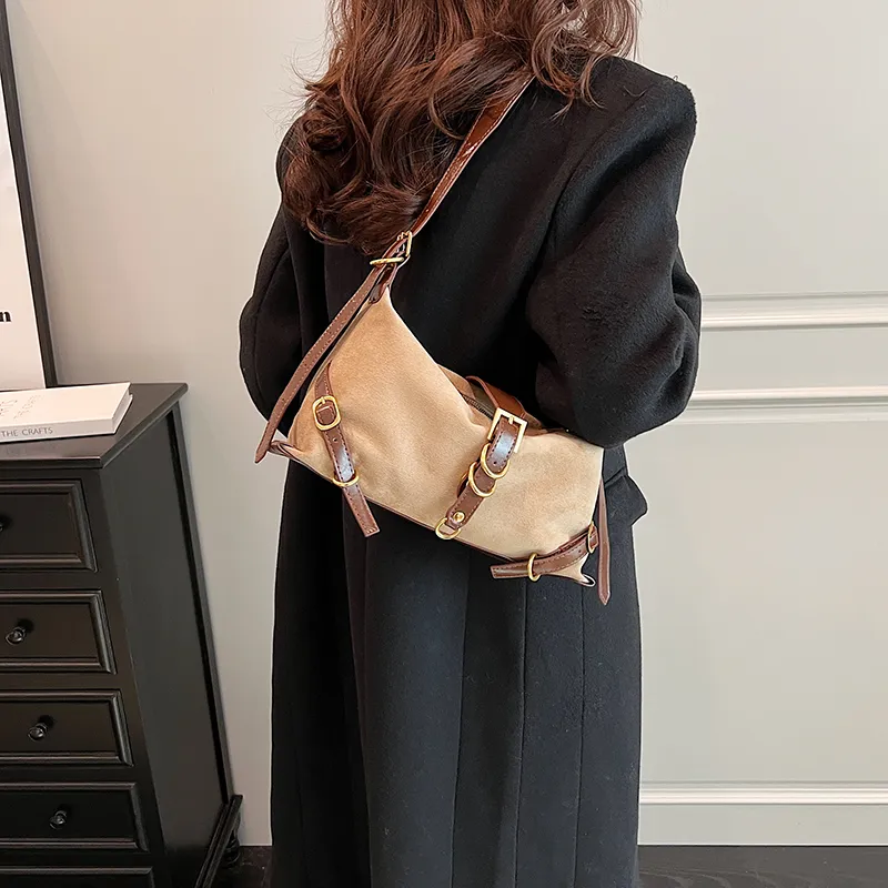 Cwatcun PU+Suede Crossbody Bag, Shoulder Bag Women's Brown/Black/Khaki/Coffee-12