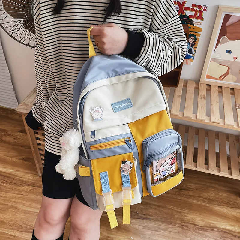 Rainbow Girl Polyester Backpack Regular Women's Blue/Pink-2