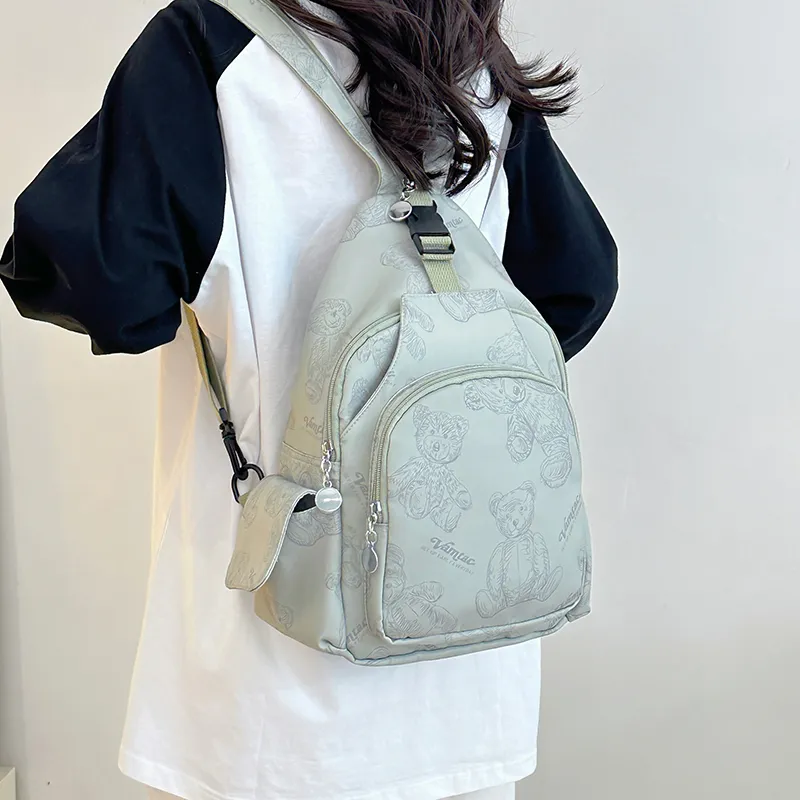 Cwatcun Nylon Backpack Unisex White/Green/Purple/Pink-10