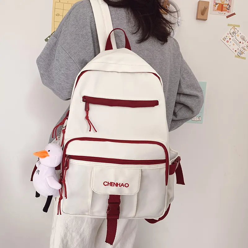Cwatcun Nylon Backpack Unisex White/Red/Black/Blue-4