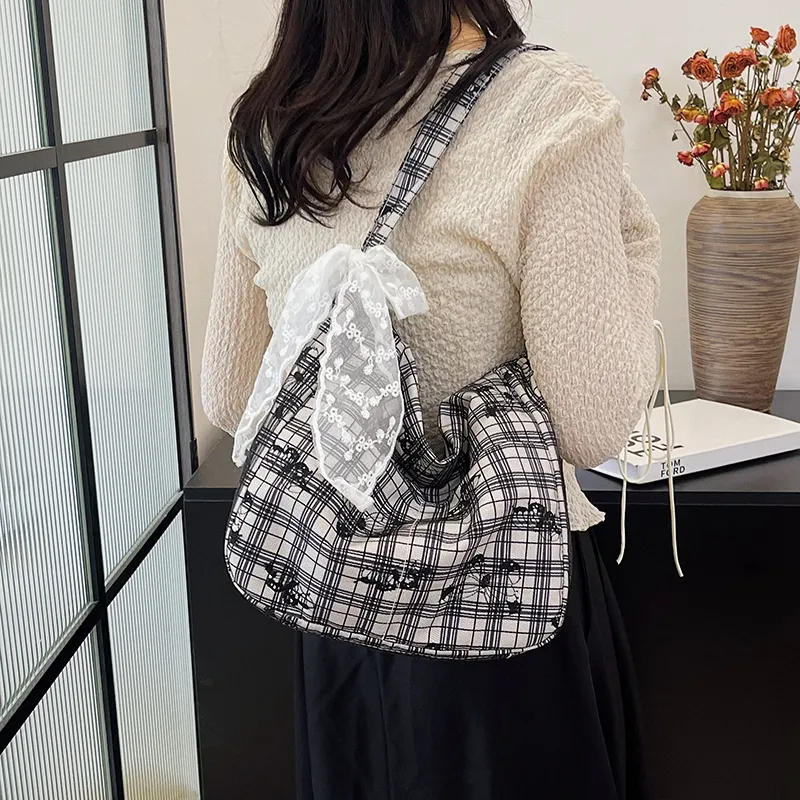 Cwatcun Canvas Bag Shoulder Bags Women's Ecru/Black/Gray-9