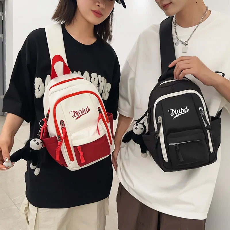 PULUWIRR Nylon Sling Bag Unisex Black/Khaki/White Red/White Green/White Blue-1