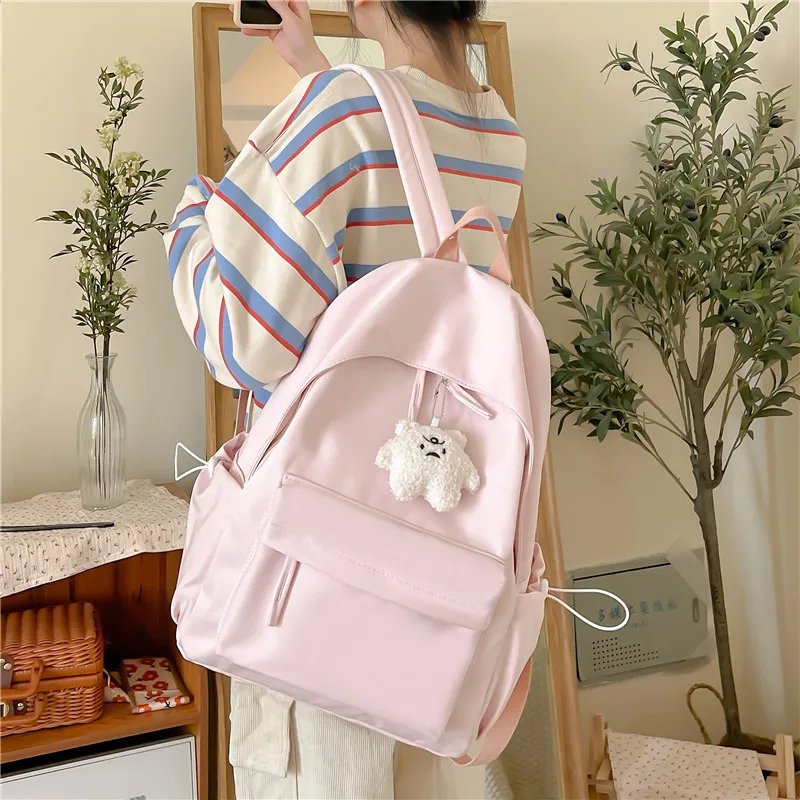 Rainbow Girl Composite Cloth Backpack Regular Women's Black/Ecru/Pink/Khaki/Green-7