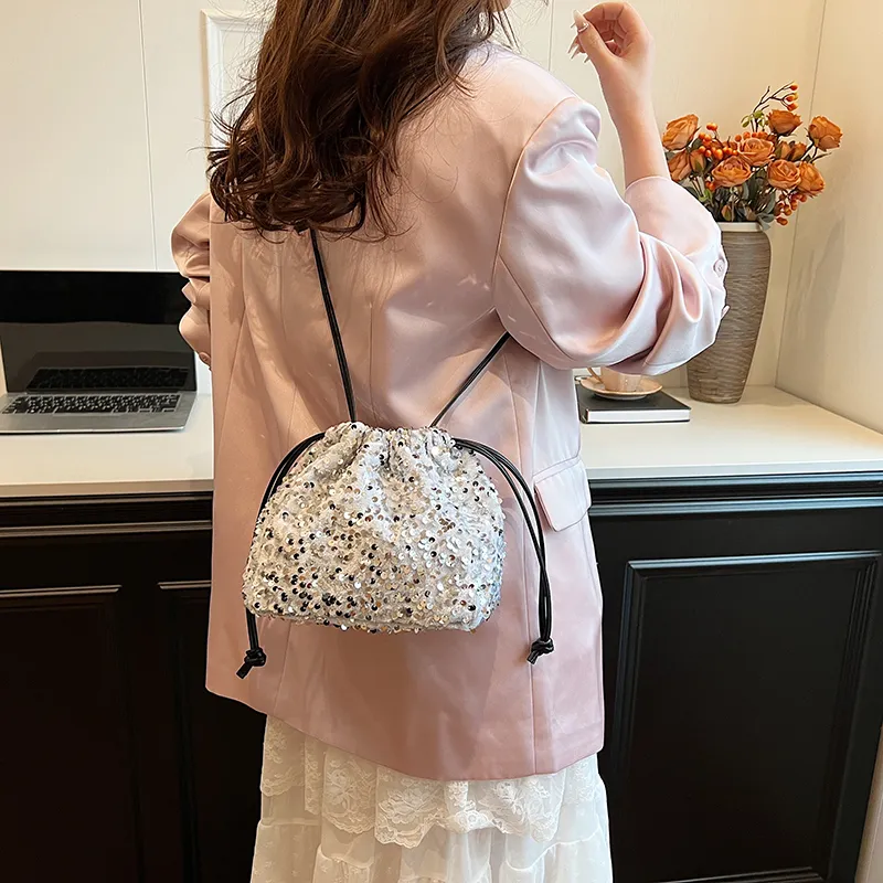 Cwatcun Sequins Crossbody Bag, Shoulder Bag Women's Silver Gray/Black/Silver-17