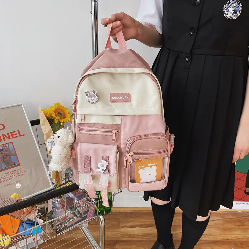 Rainbow Girl Polyester Backpack Regular Women's Blue/Pink-10
