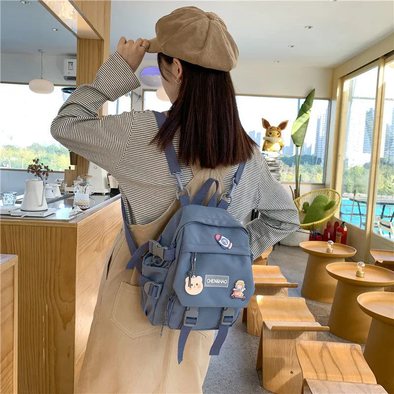 Cwatcun Nylon Backpack Regular Unisex White/Blue/Black/Pink-10