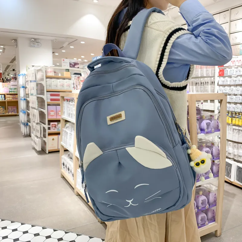 Cwatcun Nylon Backpack Unisex Blue/Pink/White/Black-7