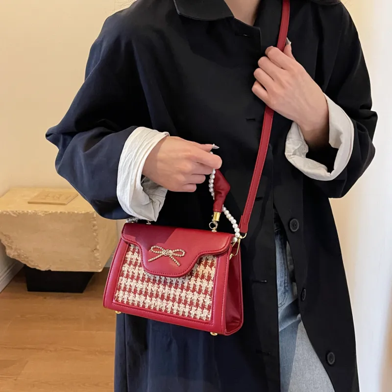 Cwatcun PU Plush Crossbody One Shoulder Handbags Regular Women's Red PU Style/Red Fleece Style-4