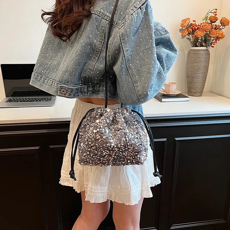 Cwatcun Sequins Crossbody Bag, Shoulder Bag Women's Silver Gray/Black/Silver-1