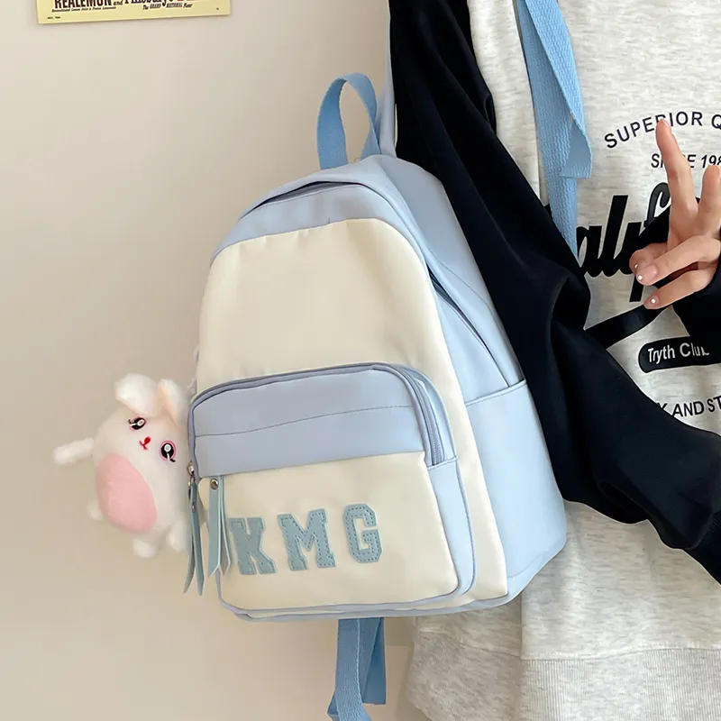Cwatcun Nylon Fabric Backpack Regular Unisex Light Green/Yellow/Blue/Pink/Black-15